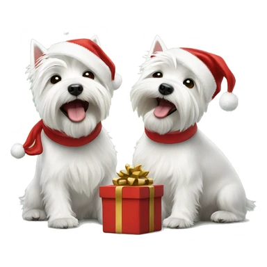 two west highland white terrier dogs celebrating christmas sticker