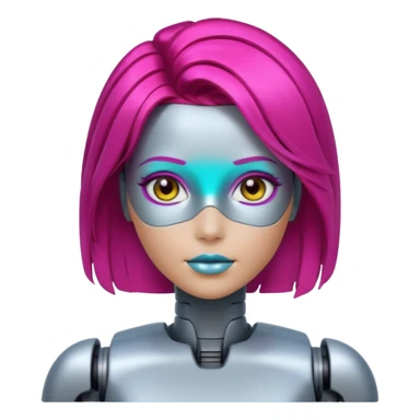 female vibrant hair color metalic robot face not human face sticker