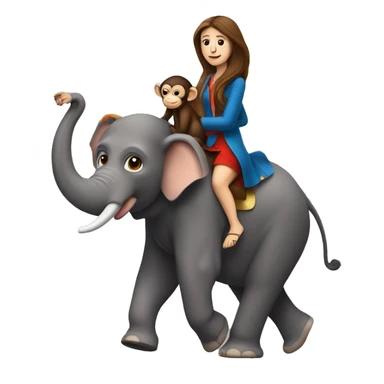 French woman with long brown hair, with a monkey on her shoulder, riding an elephant sticker