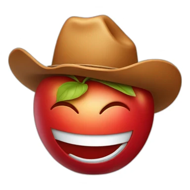 smiling red apple wearing a cowboy hat sticker