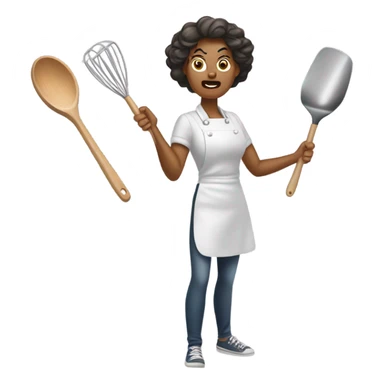 woman with angry face throwing kitchen utensils sticker