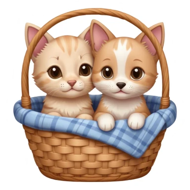 Disney-style cute kitten and puppy cozy in blanket basket  sticker