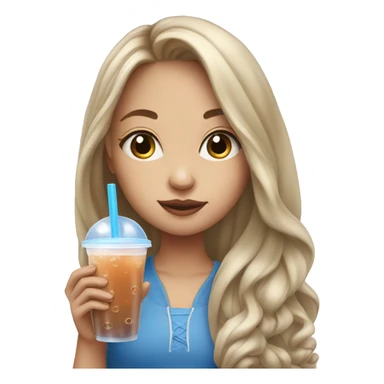 Girl with long hair and blue eyes drinking bubble tea sticker