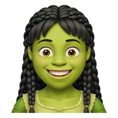 Shrek mit langen schwarzem Zopf und ponny sticker