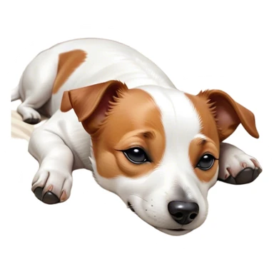 Meme-Worthy Cute Sleeping Jack Russell Terrier Portrait Emoji, Head and body resting peacefully with a contented smile, showcasing a compact, alert yet relaxed form with eyes gently closed in serene slumber, Simplified yet adorably endearing features, highly detailed, glowing with a soft, drowsy canine light, high shine, relaxed and utterly lovable, stylized with an air of playful laziness, soft glowing outline, capturing the essence of a sleeping Jack Russell Terrier that feels destined to become the next viral icon of adorable rest! sticker