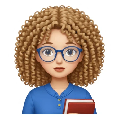 curly hair girl with eyeglasses and blue outfit sticker
