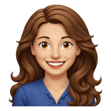 40 yr croatian woman, long wavy brown hair, big smile, side part, 
 sticker