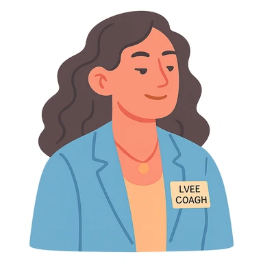 portrait of a calm, confident life coach woman with wavy hair, steady and empowering expression, professional attire, uplifting aura, pastel tones sticker