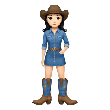 Woman black hair denim dress knee high cowboy boots sticker