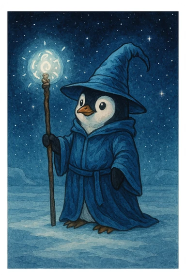 A penguin wizard sticker
