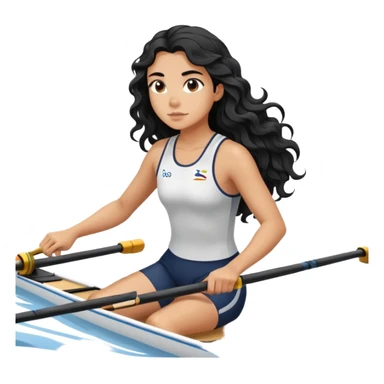 girl with long black wavy hair rowing in Olympic rowing sport, side view sticker