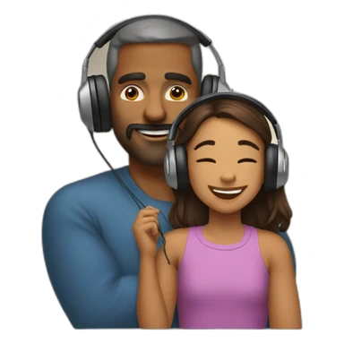 FATHER AND DOUGHTER LISTENING MUSIC whit earphone sticker