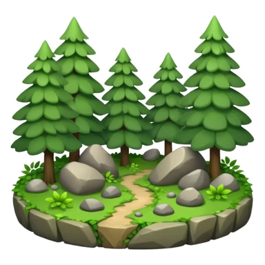 A bright forest clearing with layered bushes and scattered rocks. sticker