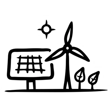 Solar panel and wind turbine, representing commitment to renewable energy and environmental protection sticker