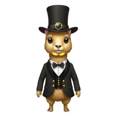 A small golden llama silhouette wearing a black top hat and a monocle full body shot sticker