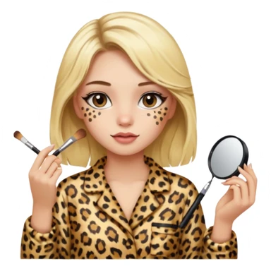 Az una chica maquillándose con el pelo rubio y con un pijama de leopardo aesthetic sticker