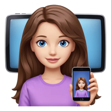 beautiful barbie girl with long brown hair, blue eyes and wearing light purple clothes watching stranger things on tv sticker