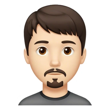 White boy with short dark brown hair, with bangs, brown eyes goatee sticker