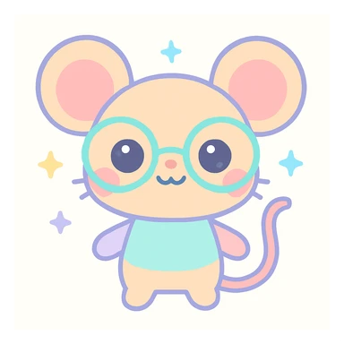 cute mouse wearing glasses, kawaii cartoon style sticker