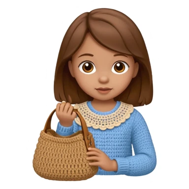 Baby girl with brown hair, doing a bag on chrochet  sticker