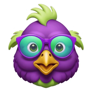 nervous space chicken excited waiting intently with lime green sunglasses, keep chicken same color but add purple teal lime green space galaxy background sticker