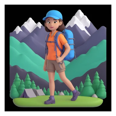 girl back packing mountains in background, close up pose sticker
