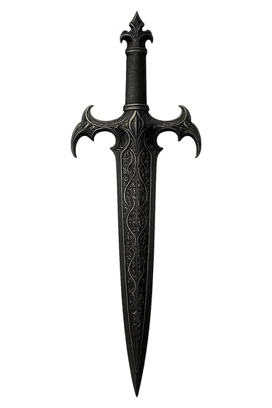 gothic ornate dagger, black blade with silver filigree, no background sticker