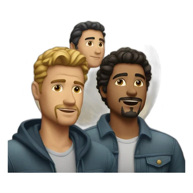 two white guys and a chicano looking at the moon sticker