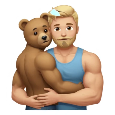 Blonde guy with  faded size and long on top muscular hair with a beard in a tank top muscular hugging a bear sticker