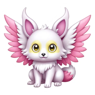Shiny epic glittery divine white yellow pink animal-fakemon-creature with head-ear-wings, cute, adorable, big eyes, fluffy tail sticker