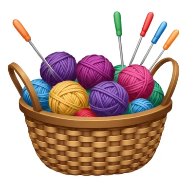 A woven basket filled with colorful yarn balls and knitting needles. sticker