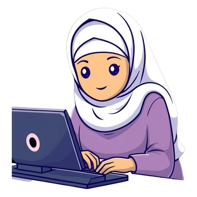 girl wearing hijab as computer science engineer working with metaverse digital world sticker