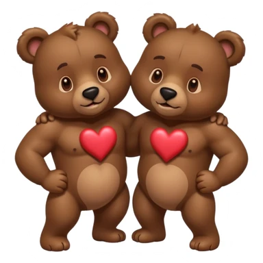two muscular bears as a couple, affectionate pose, hearts around them sticker