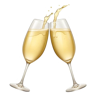 two glasses of pale yellow champagne clinking in a toast, soft and light color, smooth gradient, bright and gentle, minimal details, glossy highlights, celebratory pose
 sticker