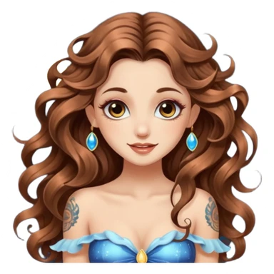 flirty moon fairy woman long wavy brown hair tattoos wink sparkle sticker