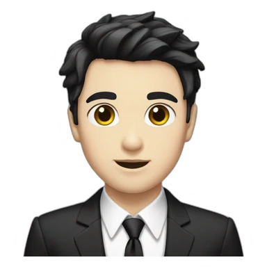 androgynous white boy bang black straight hair white shirt black tie sticker