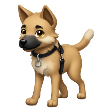 4 short legs a light brown puppy-like wolf with black  ears with black leash  is walking sticker
