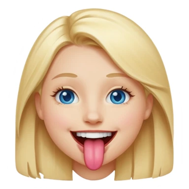 a smiley face with tongue out just a little bit, blue eyes and blonde hair sticker