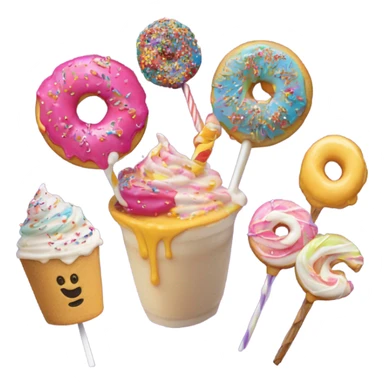a birthday shake topped with a sprinkle donut hole, sprinkle sugar cookie, and swirl lollipop sticker