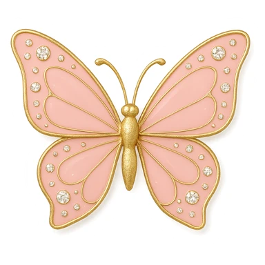single rose pink butterfly, pastel pink enamel, sparkling gems, transparent background sticker