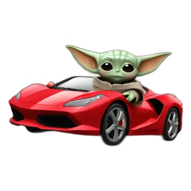 baby yoda driving a red ferrary in paris sticker