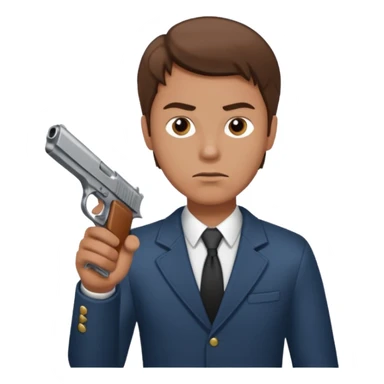 White guy with brown hair holding a hand gun like a cop would sticker