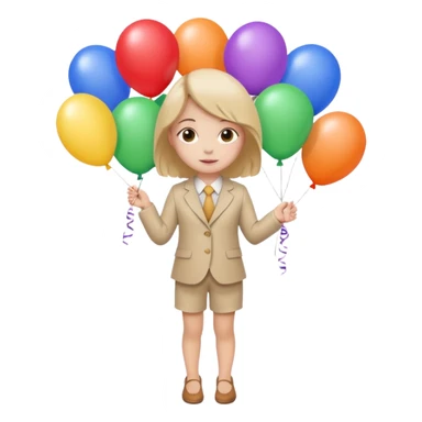 birthday small  girl in biege suit + baloons sticker