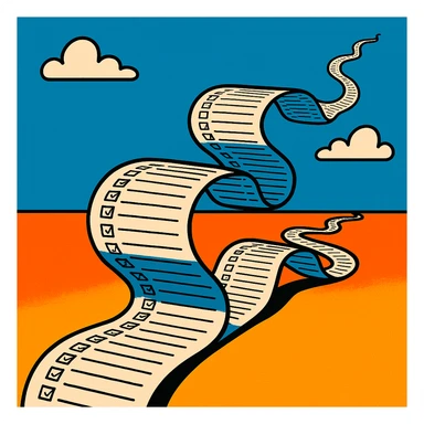 extremely long wavy to-do list with hundreds of tiny checkboxes, curling and looping like a cartoon snake, disappearing into the horizon, vibrant cartoon style sticker