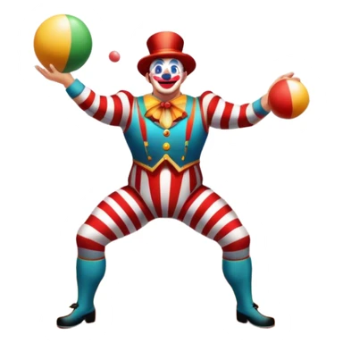 Icon for Circus Arts: a vibrant circus arena with a strongman in a striped costume, a juggler tossing colorful balls, and a clown. The icon should represent the energy and entertainment of the circus, with emphasis on performance and spectacle. Transparent background. sticker