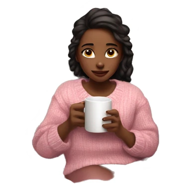 Christmas chill vibes girl on bed and wearing a pink sweater under it is a white shirt and she is watching tv and drinking hot chocolate  sticker