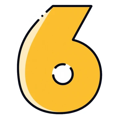 Number 6 on a yellow volumetric background sticker
