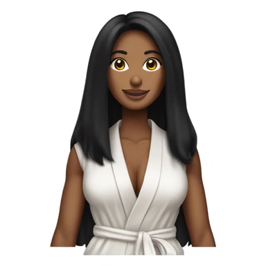 Tanned woman with long black hair wearing a Victoria’s Secret robe sticker