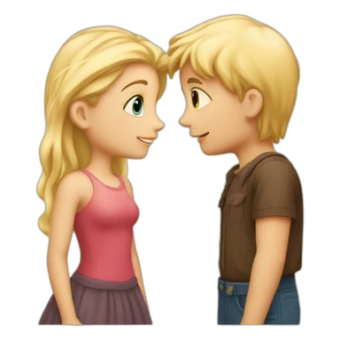 A blond boy who kisses a pretty blonde girl with a heart above their heads  sticker