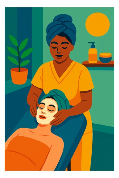 cosmetologist, facial treatment, spa vibe, relaxing atmosphere sticker